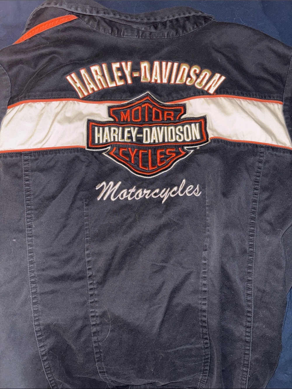 Harley-Davidson Black Shirt with Orange & White Sleeve Stripes